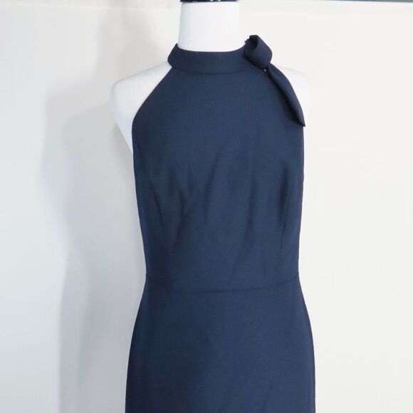 After Six Style 6827 Midnight Navy Crepe Bow-Neck Open-Back Trumpet Gown 14 - Picture 5 of 12